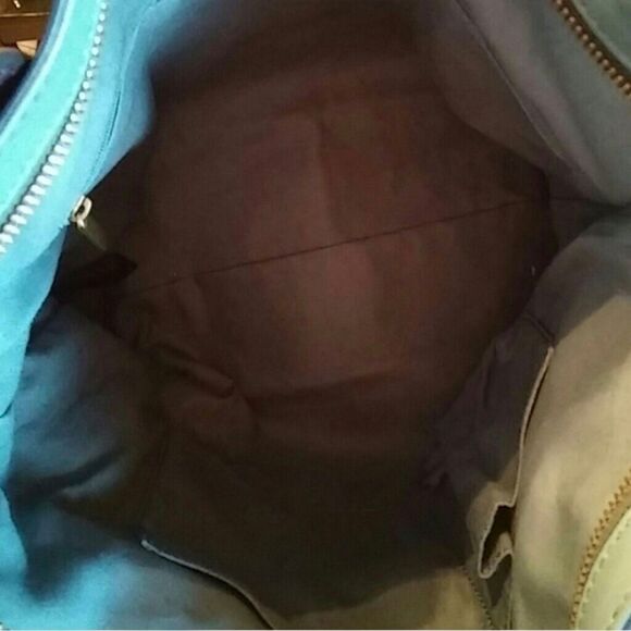 Fossil VTG Emerson Satchel Pebbeled Leather Handbag Shoilder Bag Seaglass/Brown - Picture 8 of 8